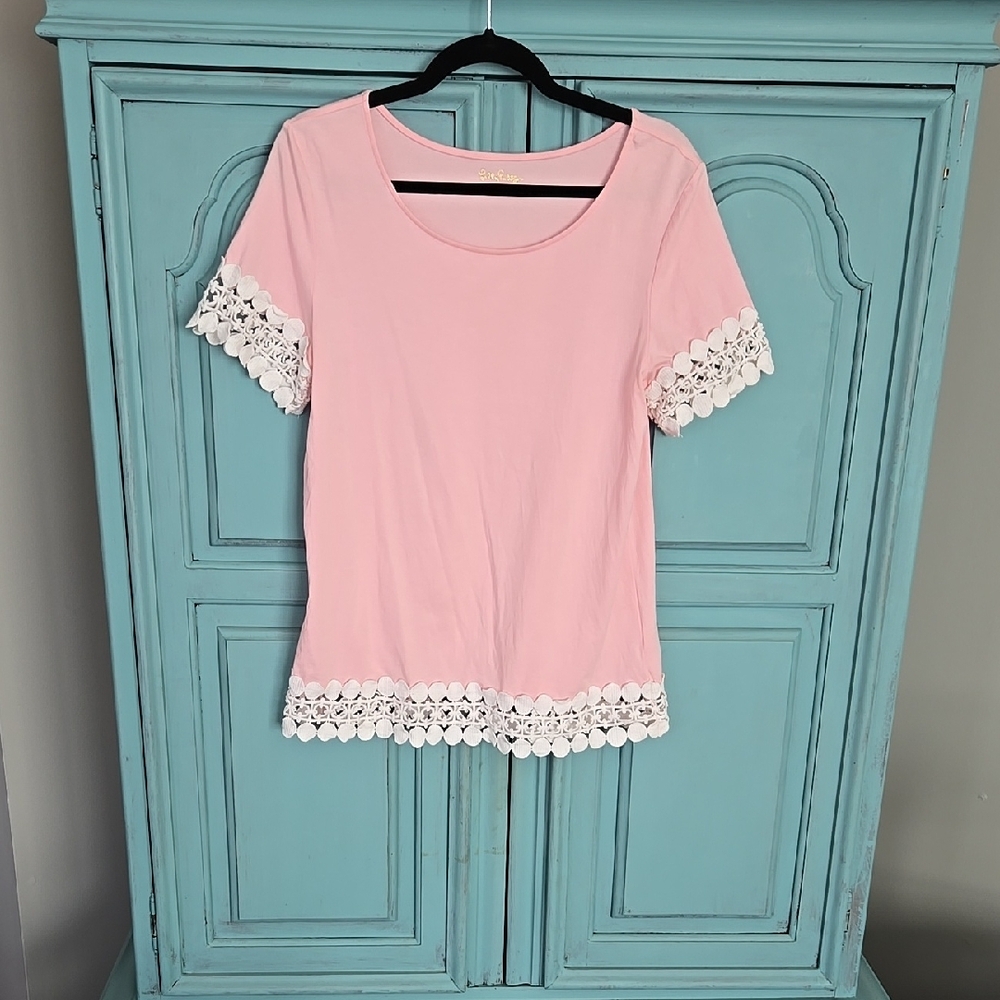 Pink Lace Trim Women's Top